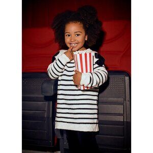 New! MAYORAL 4 Black & White Macchiato Bow Shoulder Sweater Dress Stripe